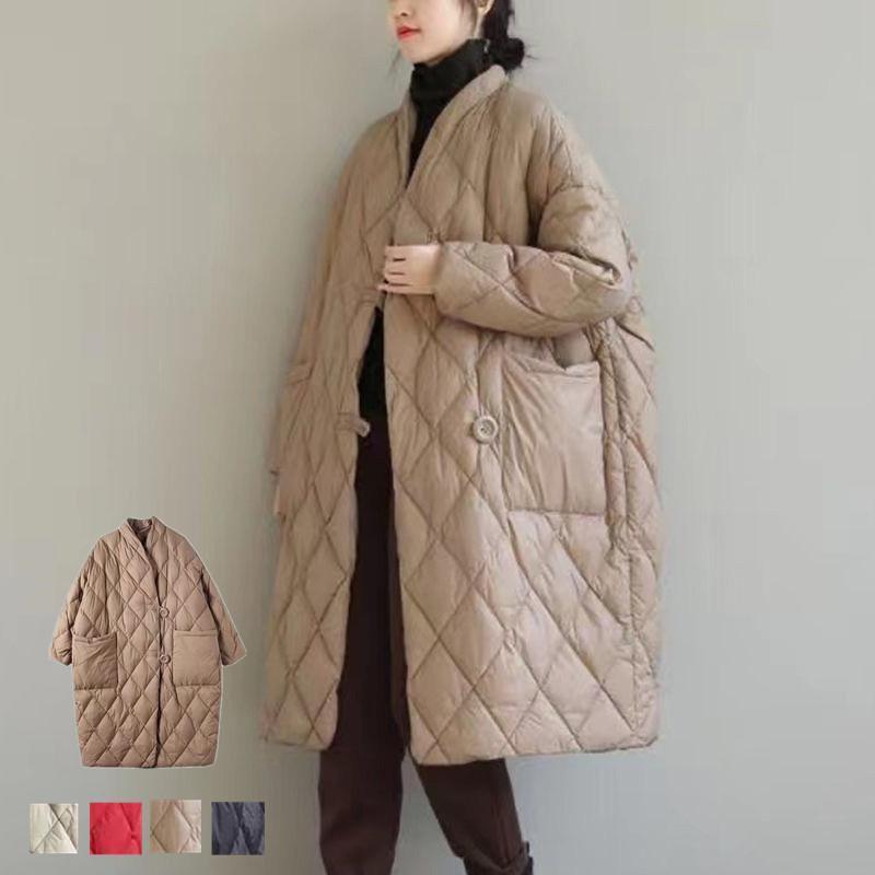 キルティングコート ロングコート レディース アウター 防寒 ダウン 中綿 秋 冬アウター 長袖 冬服 立てネック キルティングジャケット 大きめ ゆったり