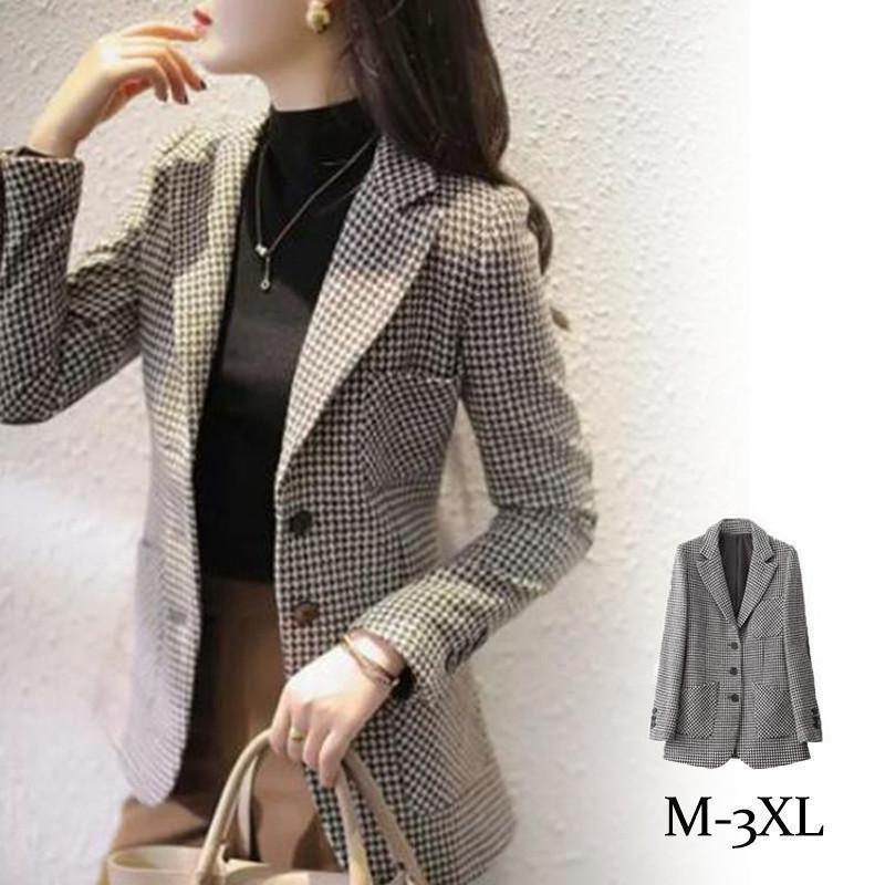 テーラードジャケット レディース スーツジャケット ロング丈 千鳥柄 長袖 ブレザー アウター コート ビジネス 着痩せ 通勤 春秋 上品 おしゃれ(4)