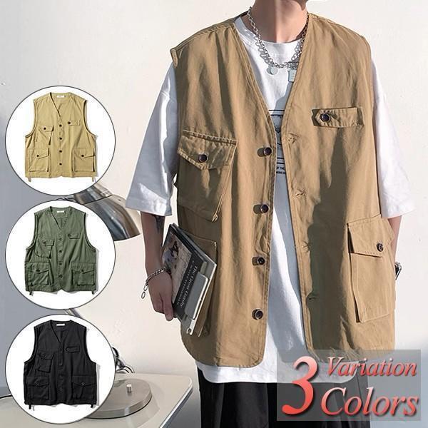 ベスト メンズ カジュアル アウトドア 大きいサイズ 5L 6L 春 夏 秋 冬 釣り 羽織り キャンプ ポケット ジレ