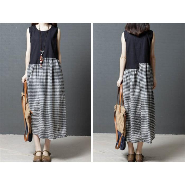 ワンピース リネンワンピ ロングワンピース レディース ノースリープ レイヤード ゆったり 体型カバー きれいめ タンクワンピース サマー 涼しい 可愛い Aライン