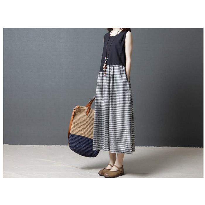 ワンピース リネンワンピ ロングワンピース レディース ノースリープ レイヤード ゆったり 体型カバー きれいめ タンクワンピース サマー 涼しい 可愛い Aライン