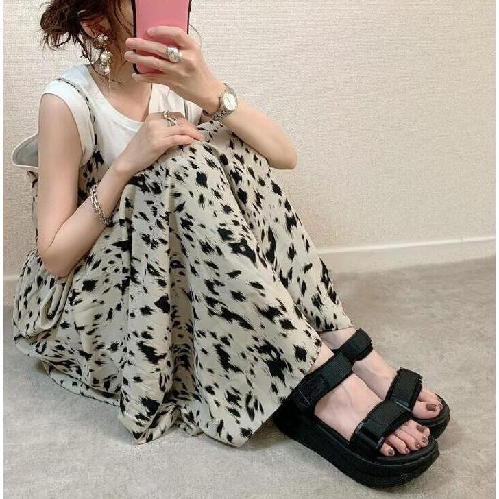 ワンピース サロペット レディース オールインワン キャミワンピース ジャンパースカート 重ね着 総柄 オーバーオール ゆったり 着痩せ きれいめ キャミソール