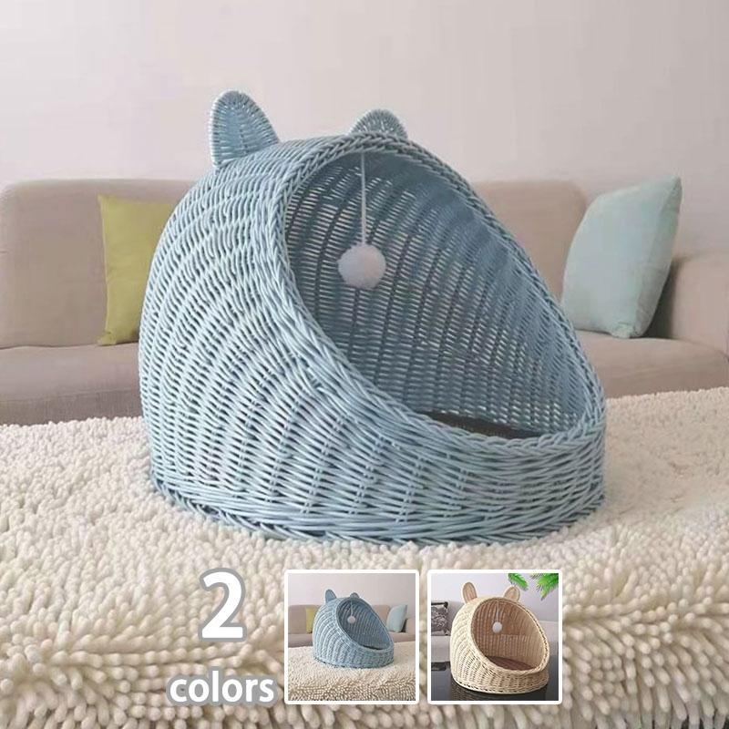 藤編み 猫ハウス ラタン ペットベッド 四季通用 猫ケージ キャットハウス 猫ちぐら ネスト 夏 ねこ 小..