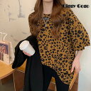 Tシャツ レディース 半袖 夏 韓国ファッション 原宿系 BF風 ヒョウ柄 港風 ファション 体型カバー 着痩せ カジュアル カップル服
