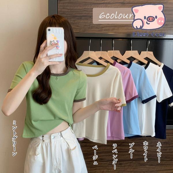 リブ ニットTシャツ レディース 半袖