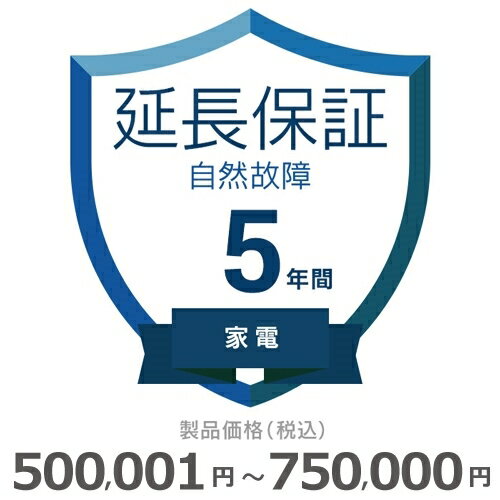 家電自然故障保証【5年に延長】500,001円～750,000円