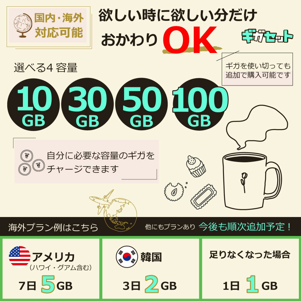追加ギガ 50GB( 有効期限1年間)docomo/au/softbankから一番良い電波をキャッチ！ギガおかわり (ギガセットWi-Fi 専用)