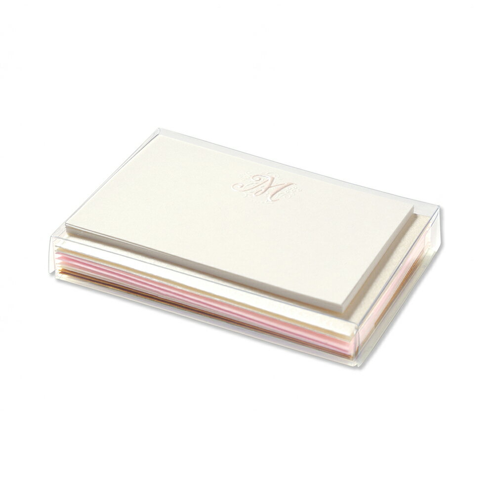 イニシャルM|カード8枚・封筒4色各2枚ミニメッセーカードセット(パールホワイト、パステルピンク、ホワイト、シャンパンゴールド)|サイズ:カード 55x90mm...