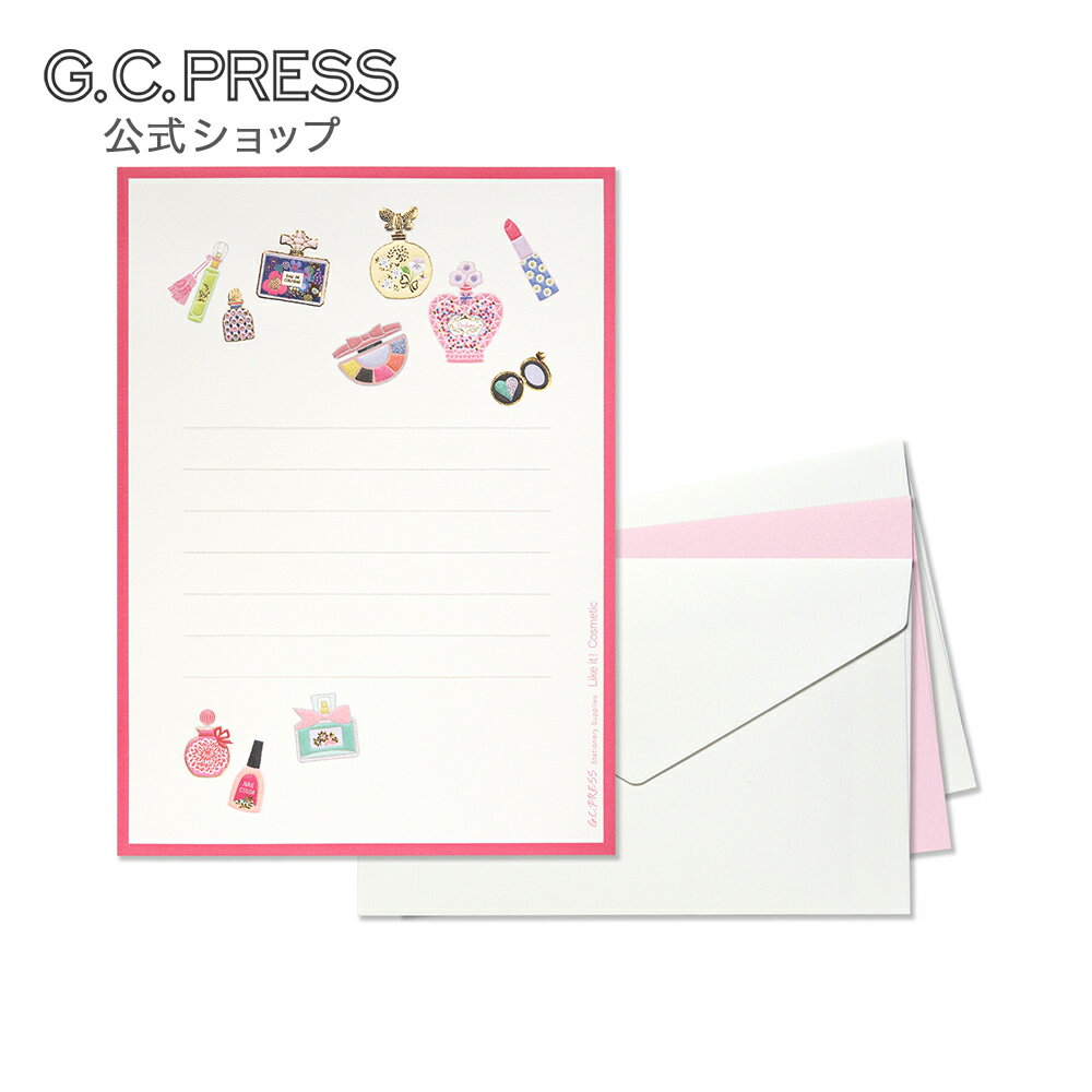 便箋3枚・封筒3枚(白2枚 パステルピンク1枚)ミニレターセット|コスメ LIKE IT!|便箋サイズ:174×126mm、封筒サイズ:90×140mm[031...