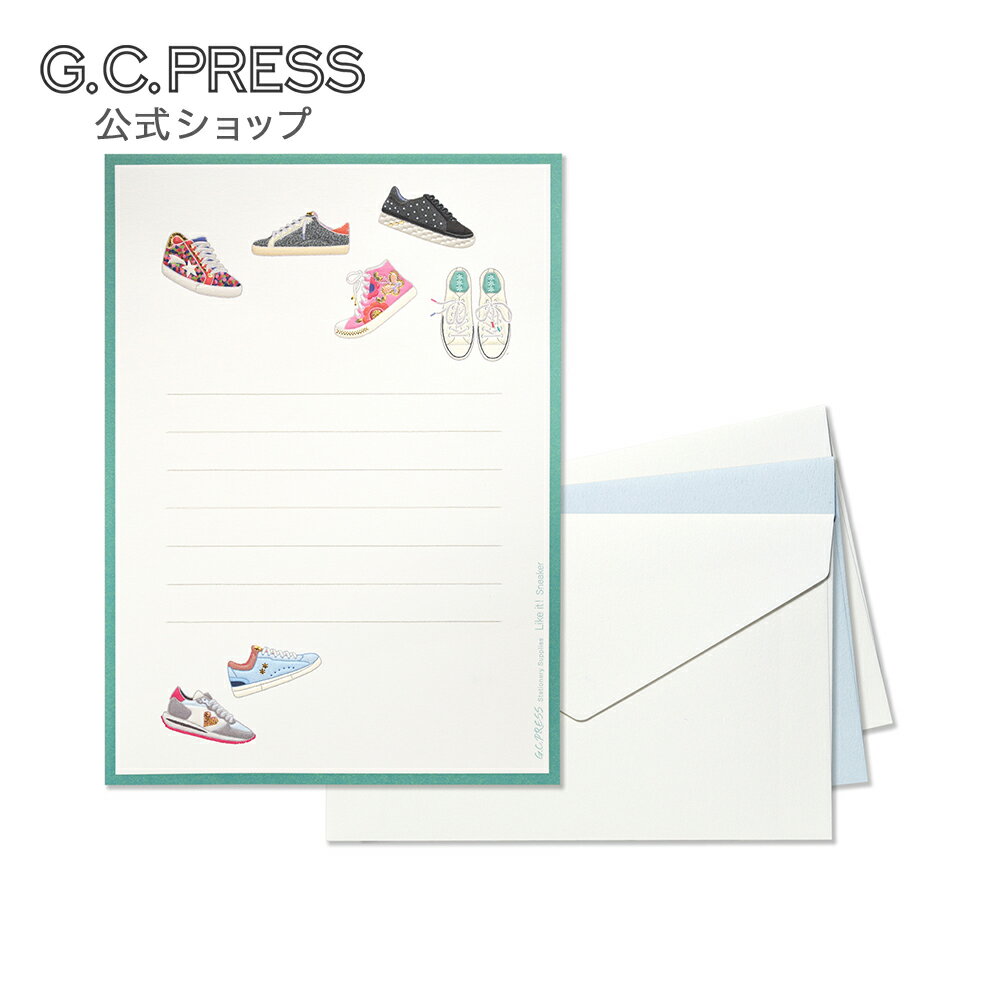 便箋3枚・封筒3枚(白2枚 ライトブルー1枚)ミニレターセット|スニーカー LIKE IT!|便箋サイズ:174×126mm、封筒サイズ:90×140mm[03...