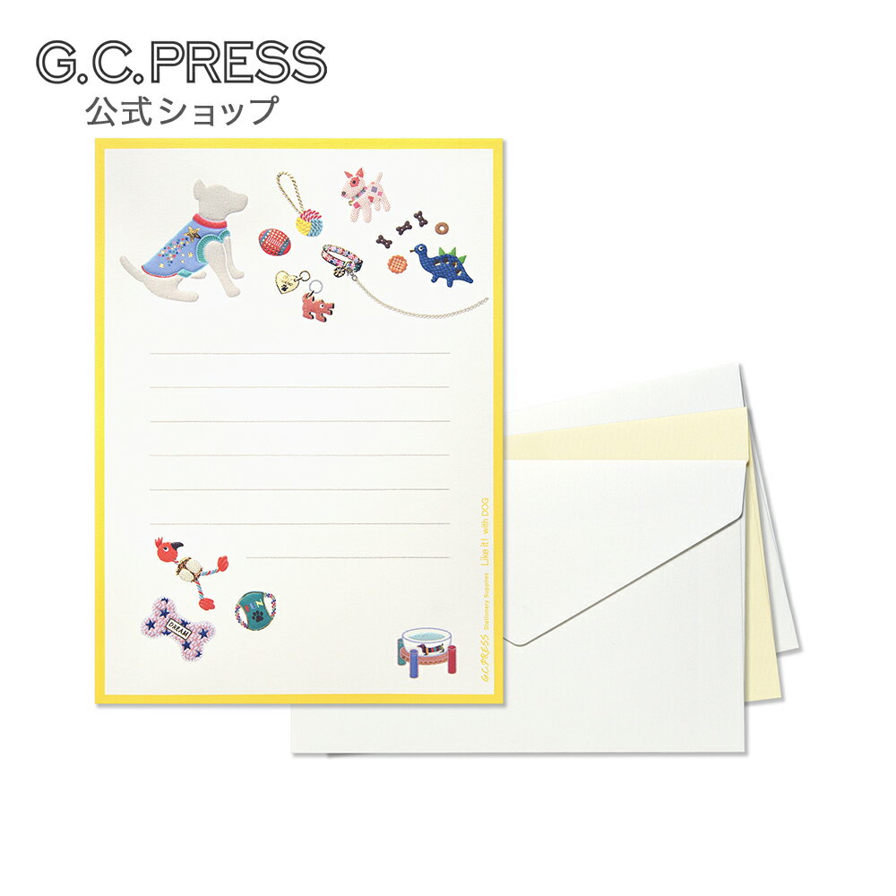 便箋3枚・封筒3枚(白2枚 ペールイエロー1枚)ミニレターセット|ウィズ ドッグ LIKE IT!|便箋サイズ:174×126mm、封筒サイズ:90×140mm...