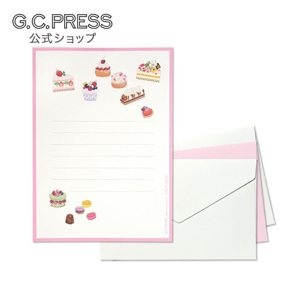 便箋3枚・封筒3枚(白2枚 パステルピンク1枚)ミニレターセット|スイーツ LIKE IT!|便箋サイズ:174×126mm、封筒サイズ:90×140mm[03...