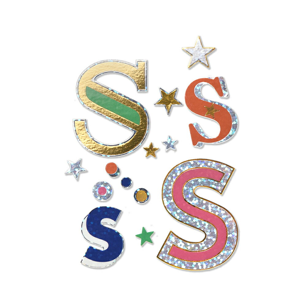 耐水耐光仕様ステッカー1枚入 | イニシャル S 4種[522-93] |台紙サイズ：100×70mm｜ G.C.PRESS（ジーシープレス） | 文房具 アルファベット シール 名前 スマホ スーツケース ノートPC 手帳 水筒ギフト