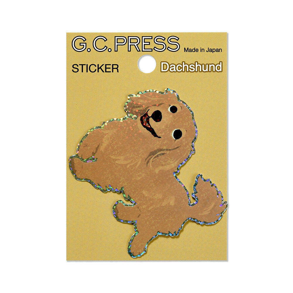 ステッカー1枚入 | ダックスフント　茶 [523-22] |台紙サイズ：100×70mm｜ G.C.PRESS（ジーシープレス） | 文房具 フレークステッカー エンブレムステッカー デコステッカー 犬 ドック イラスト 防水 耐水 動物 スマホ スーツケース ノートPC タブレット ギフト