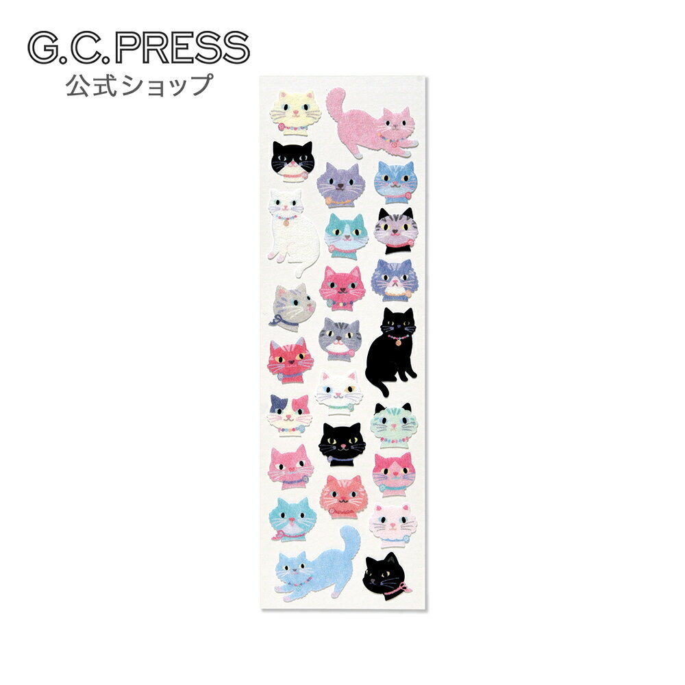 Rakuten - シール(1シート25ピース)|起毛　ねこねこ[133-82]|G.C.PRESS（ジーシープレス）|文房具 猫 シールデコレーション 封シール ハチワレ 白猫 黒猫 三毛猫