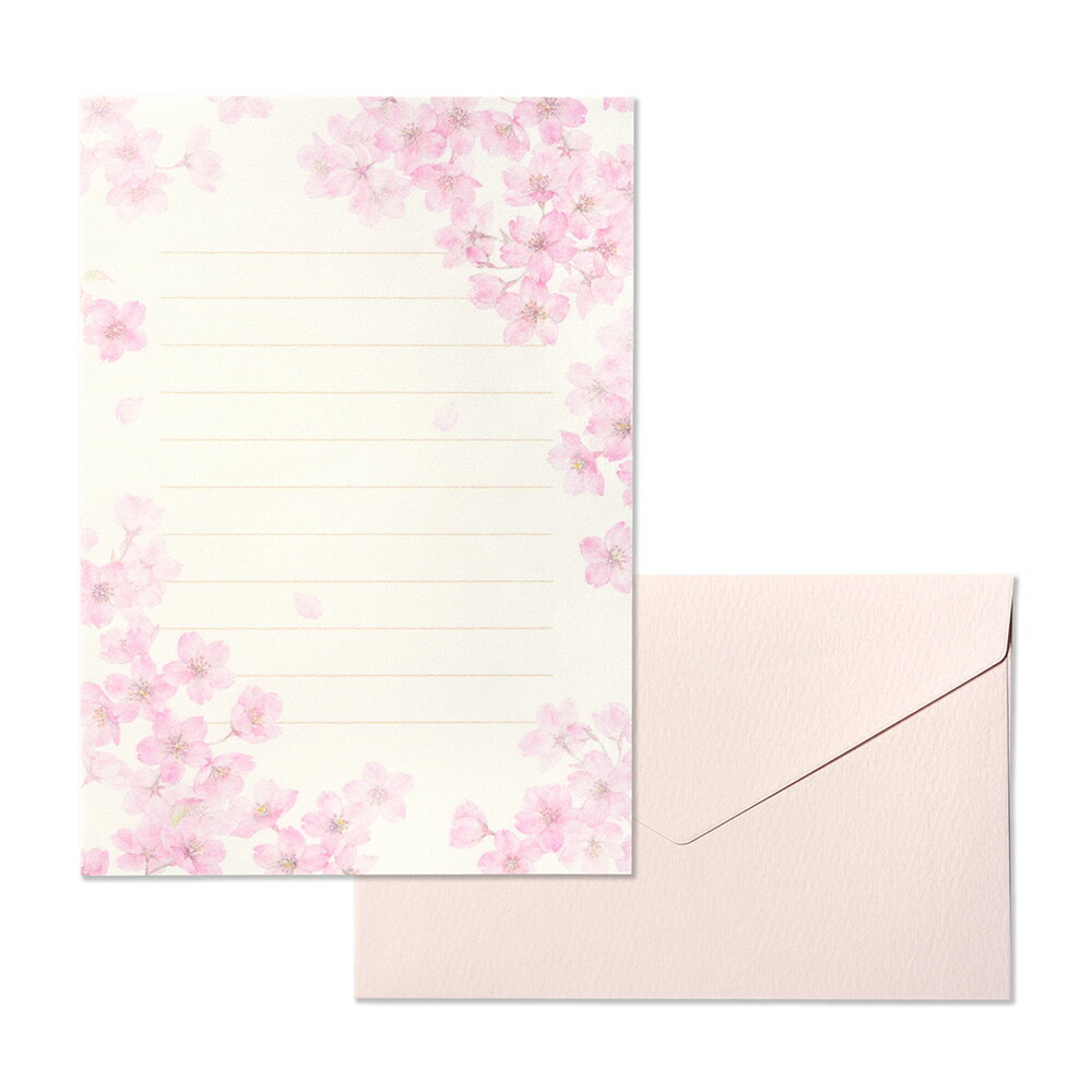 便箋6枚・封筒3枚ミニレターセット|チェリーブロッサム イン ザ モーニング サン |便箋サイズ:165×117mm、封筒サイズ:90×140mm [032-1...