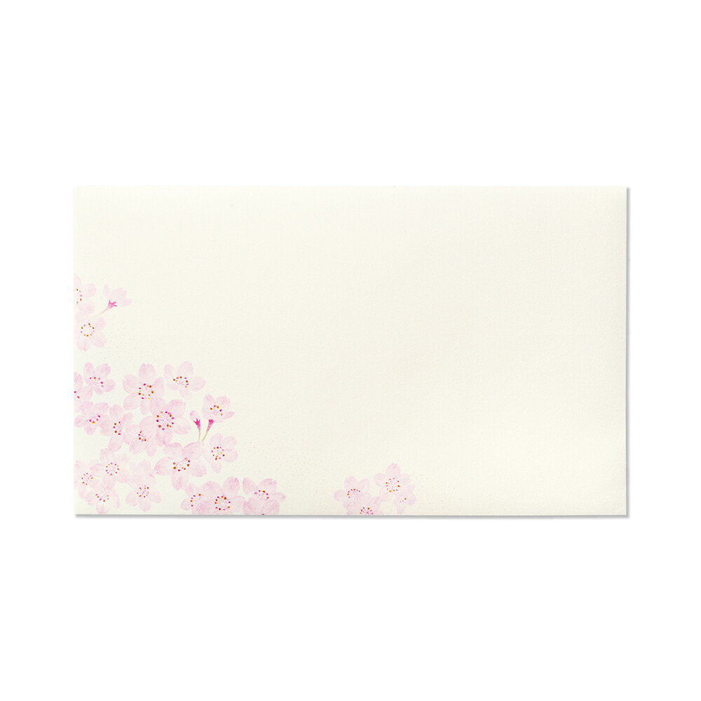 柔らかな光の中で浮かびあがる、夜桜をテーマにしたデザインです。華やかにライトアップされた満開の桜を、キラキラと輝くシルクスクリーン印刷で表現しました。花言葉（桜）：精神の美、優雅な女性。桜の季節のカジュアルなお手紙に。ナチュラルな雰囲気がお好きな方に。サイズ：110×185mm　同じデザインの便箋が二つ折りで入ります。　入り数：4枚4952460404330