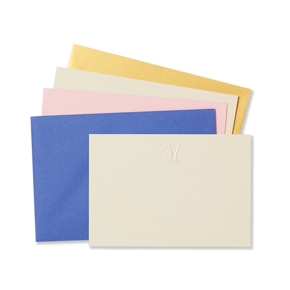 イニシャルM|カード4枚・封筒4枚ショートメッセーカードセット(コバルトブルー、ペールピンク、ホワイト、シャンパンゴールド)|サイズ:カード 120x176mm...