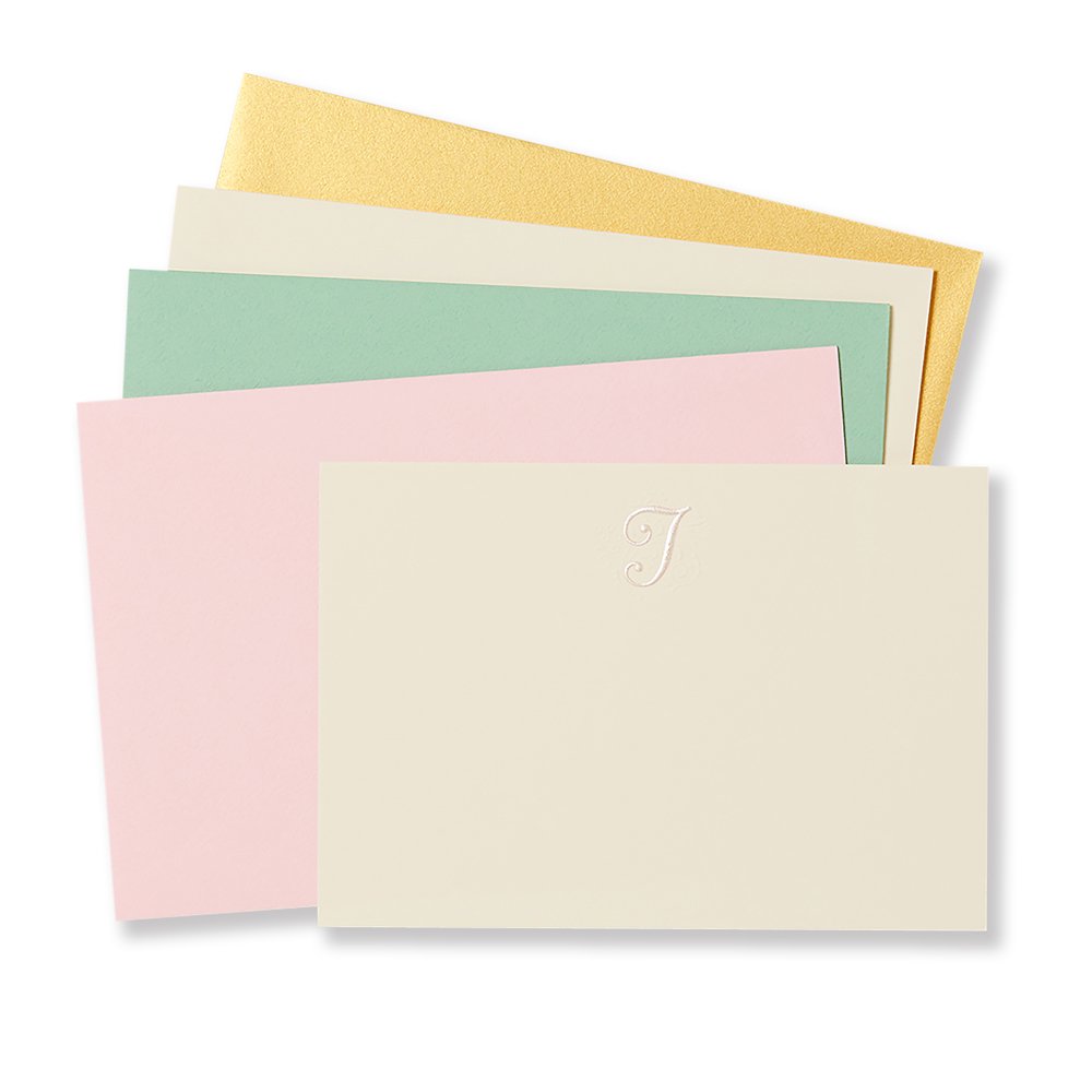イニシャルT|カード4枚・封筒4枚ショートメッセーカードセット(ペールピンク、ペールグリーン、ホワイト、シャンパンゴールド)|サイズ:カード 120x176mm...