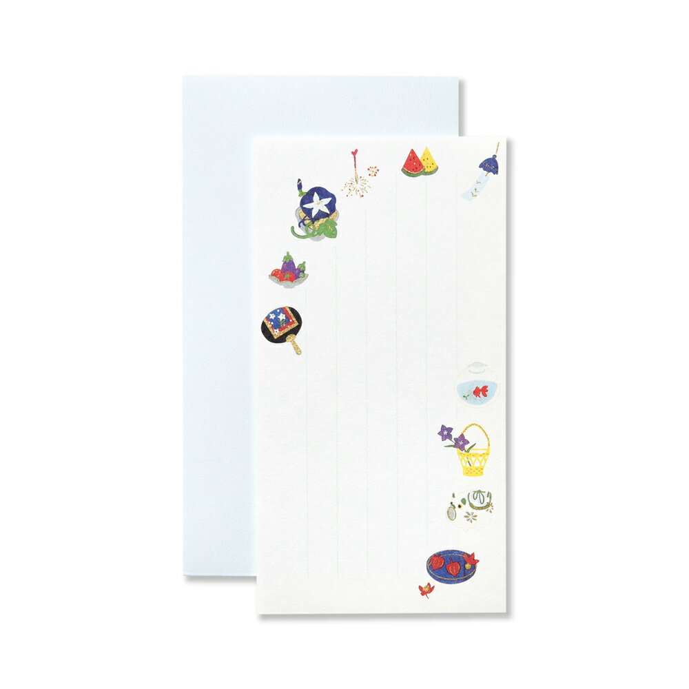 一筆箋セット 夏遊 175x96mm 一筆箋4枚、封筒3枚入(タテ罫線5行/和風/夏/風物/お中元/添え状) | G.C.PRESS(ジーシープレス)