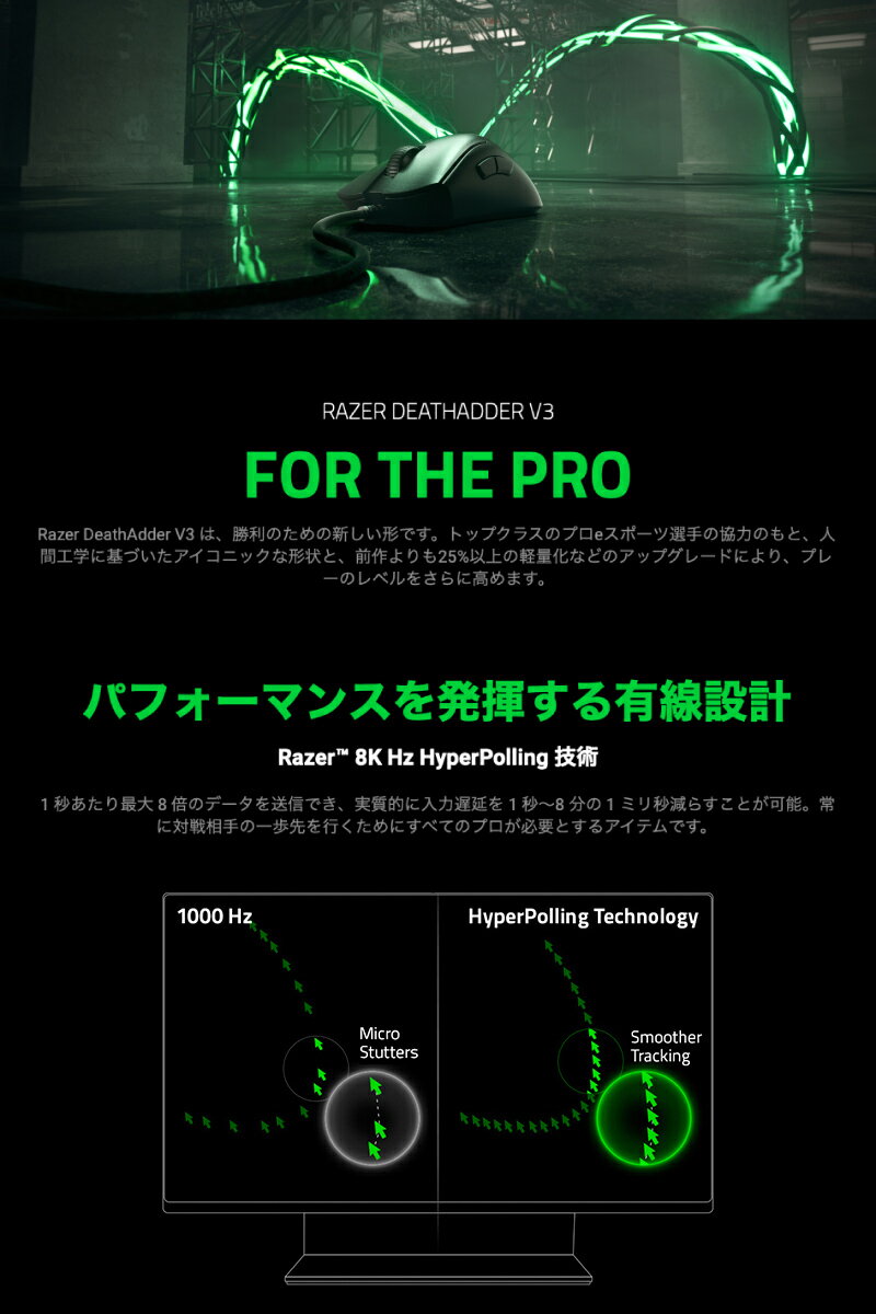 ��Razer������ Razer DeathAdder V3 ͭ�� ���르�Υߥå��ǥ����� Ķ���̥����ߥ󥰥ޥ��� Black # RZ01-04640100-R3M1 �졼���� (�ޥ���)