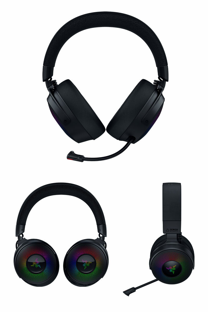 【Razer公式】 Razer Kraken V4 Pro Sensa HD Haptics 搭載 Chroma RGB 対応 THX Spatial Audio 7.1ch サラウンド 対応 OLEDコントロールハブ 付属 Bluetooth 5.3 / 2.4GHz ワイヤレス 両対応 ワイヤレスゲーミングヘッドセット # RZ04-05160100-R3M1 レーザー