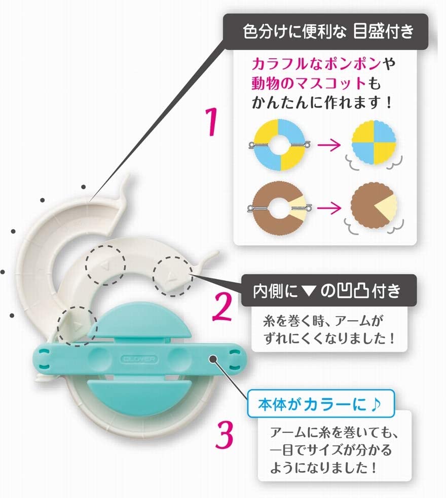 スーパーポンポンメーカー 4個セット Clover クロバー クローバー 58-775 道具 編物 羊毛 編みもの ぽんぽん ポンポン 便利グッズ gchusen-10001613 糸とゴムのお店 ちゅうせん サンプル画像3