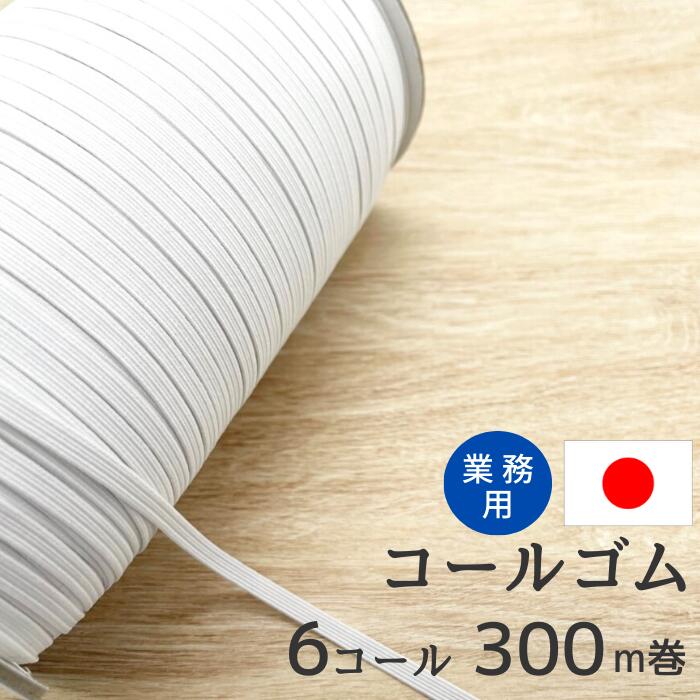 コールゴム 6コール 300m巻 EH5006 6コールゴム 白 業務用 工業用 手芸 裁縫 日本製 高品質 大容量 まとめ買い ゴム ホワイト ハンドメイド 顎紐 あごひも 帽子 肌着 パジャマ 衣料 裾 袖 保育園 ウエスト ウエストゴム 子供服