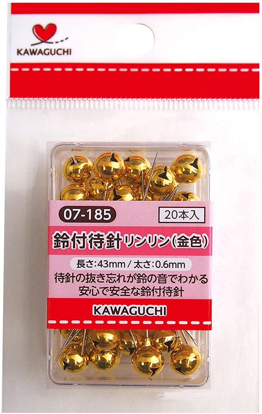鈴付待針リンリン金色 07-185 KAWAGUCHI カワグチ 手芸 裁縫 ハンドメイド ミシン ソーイング 待ち針 ゴールド 針 道具 家庭のサムネイル