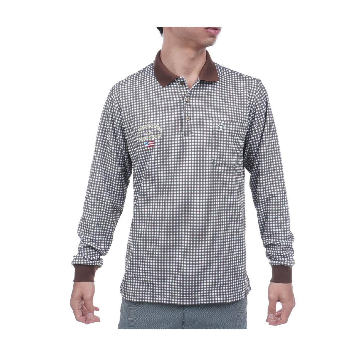 マンシングウェア Munsingwear ストレッチ HEAT NAVI ギンガムチェック総柄プリント 長袖ポロシャツ