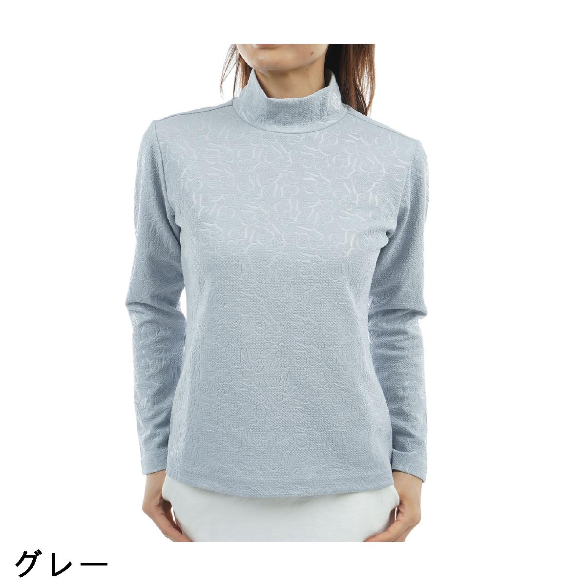 マリクレール　marie claire　ロゴエンボス モックネック長袖シャツ　レディス