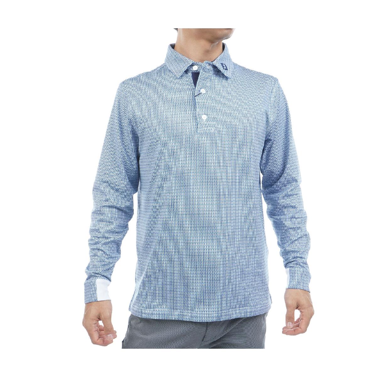 フットジョイ　Foot Joy　ストレッチ ティープリント 裏起毛長袖ポロシャツ(4.0)