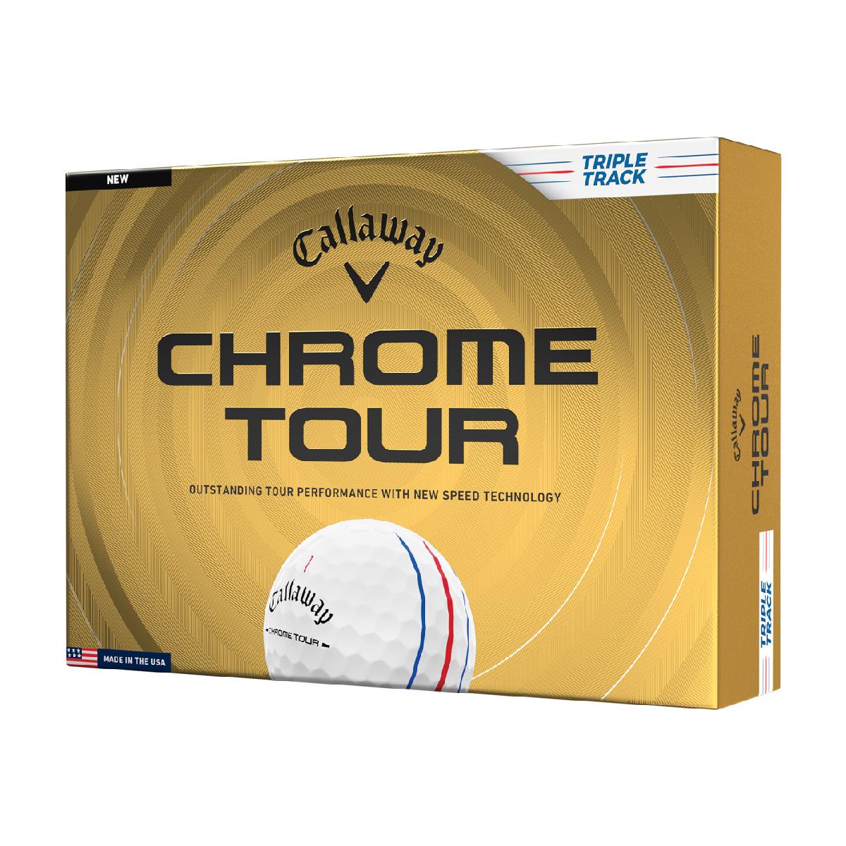 CHROME TOUR トリプル・トラック ボールキャロウェイゴルフ / CHROME TOUR商品の特徴4年の歳月をかけて開発した新素材をマントル(2層目)に採用追い求めたのは更なるボールスピード生まれ変わったCHROMEボールシリーズボールナンバー1、2、3、4タイプ4ピーススピン少-中フィーリングソフト弾道中弾道適応ヘッドスピード全領域製造国アメリカシーズン2026年モデルchromesoftnew