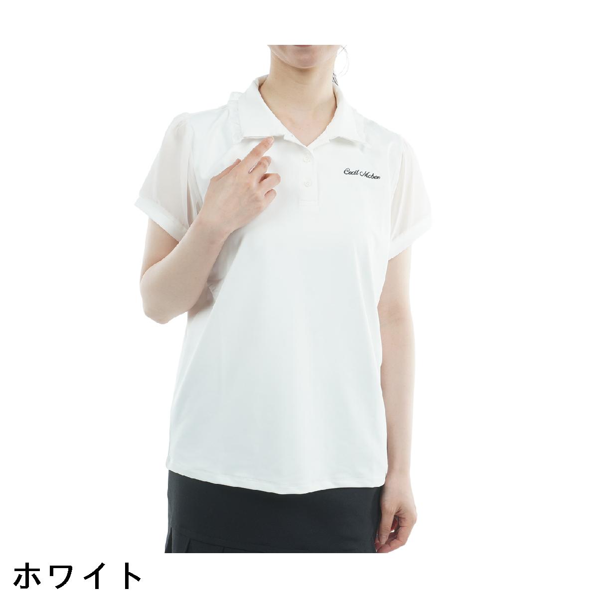 セシルマクビー グリーン　CECIL McBEE green　ストレッチ シアー半袖ポロシャツ　レディス