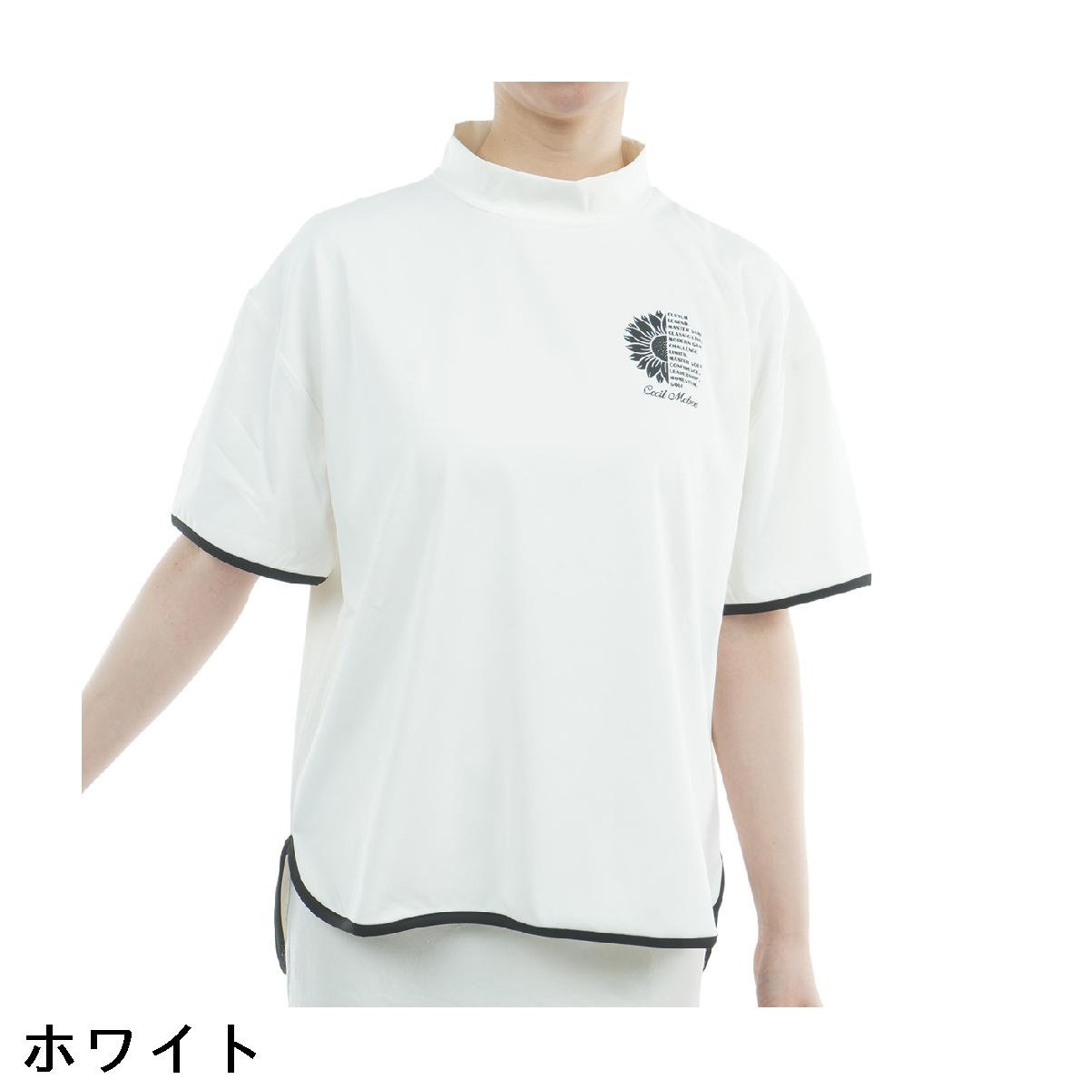 セシルマクビー グリーン　CECIL McBEE green　オーバーサイズプリントモックネック半袖シャツ　レディス