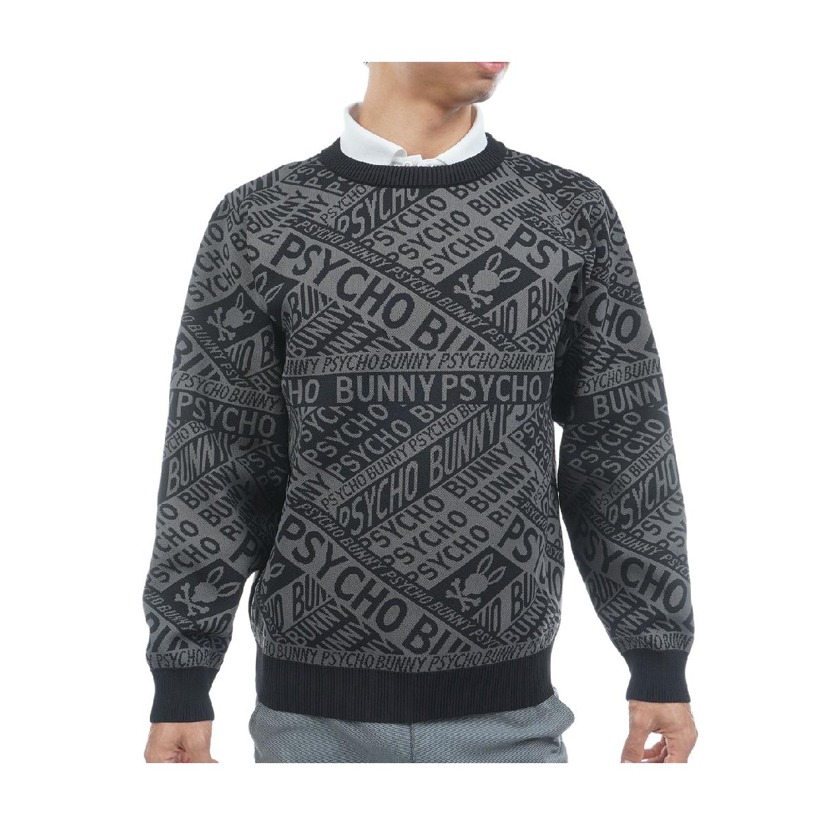 サイコバニー　PSYCHO BUNNY　GOLF 総柄フォントロゴ オリジナルジャカードセーター