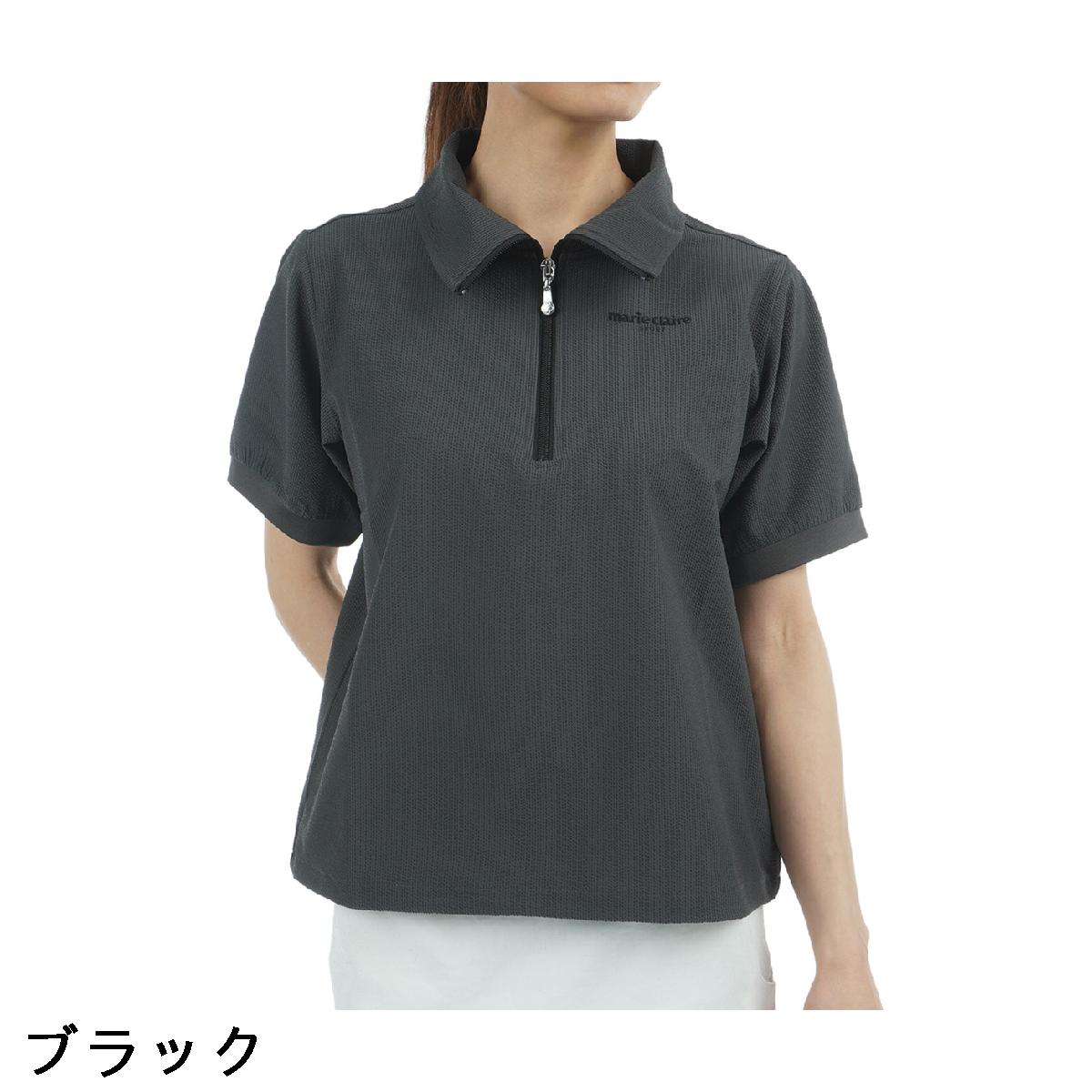 マリクレール　marie claire　ストレッチ 半袖ジッププルオーバーシャツ　レディス