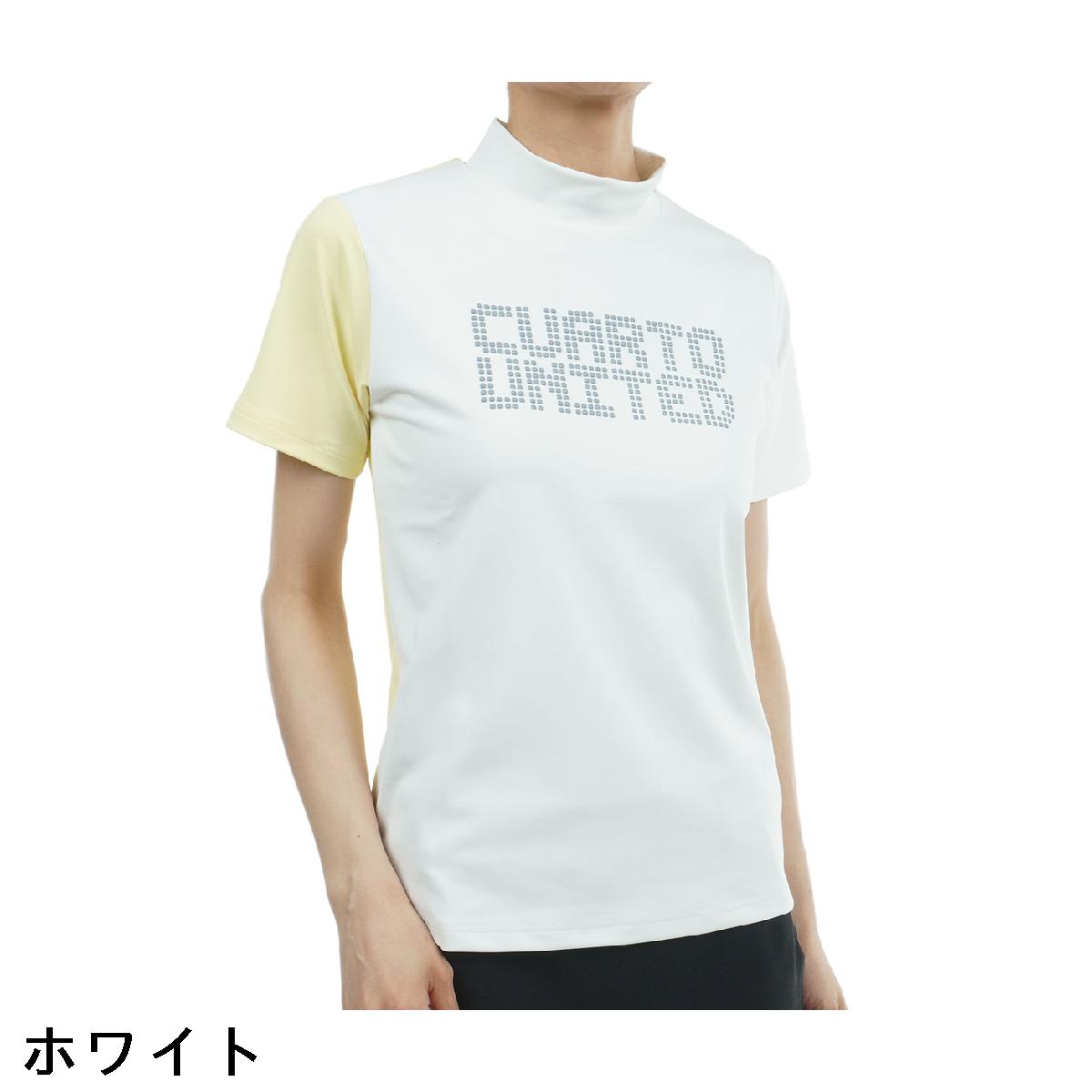 クアルトユナイテッド　CUARTO UNITED　ストレッチ 配色切替フロントロゴ モックネック半袖シャツ　レディス