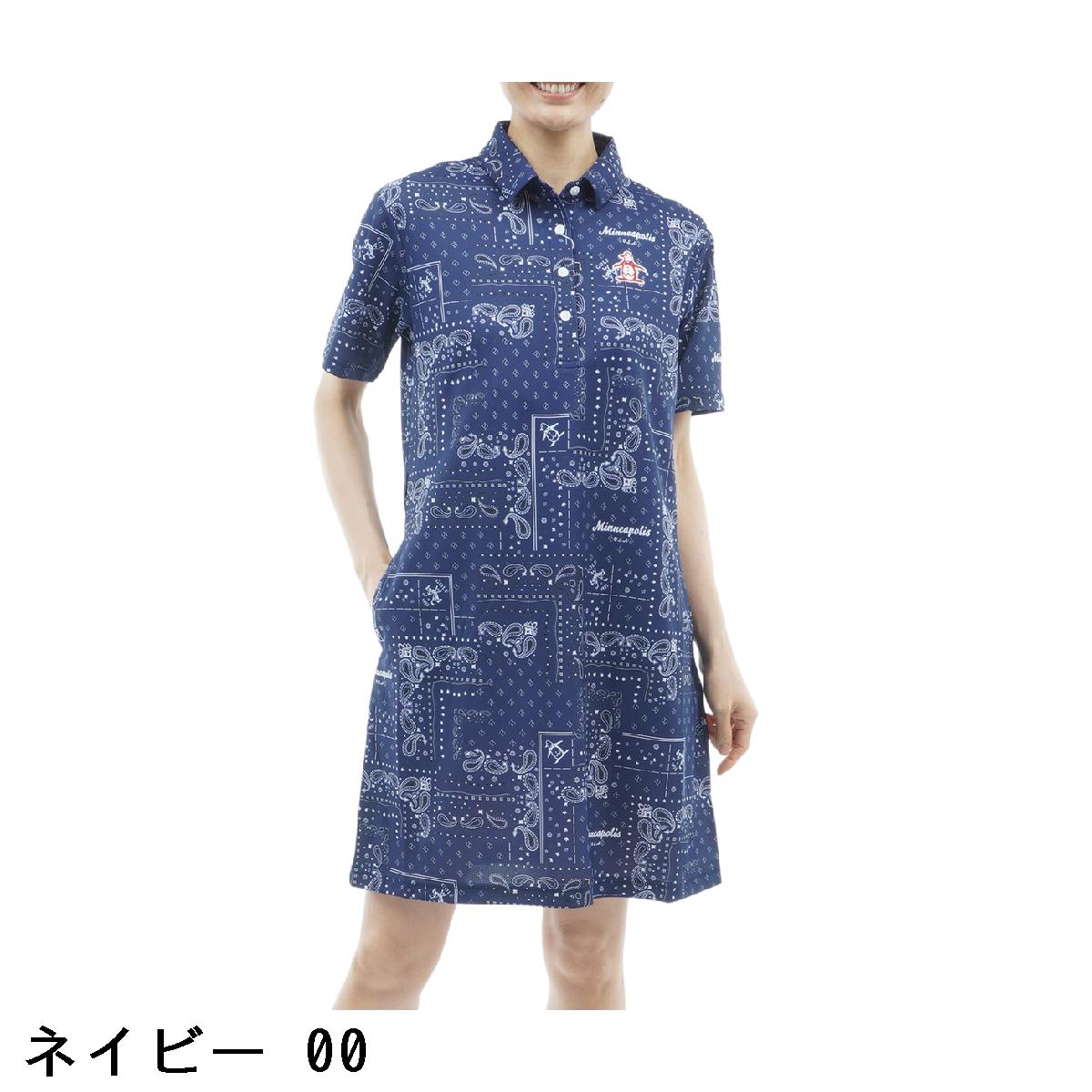 マンシングウェア　Munsingwear　ストレッチ バンダナ総柄半袖ワンピース　レディス