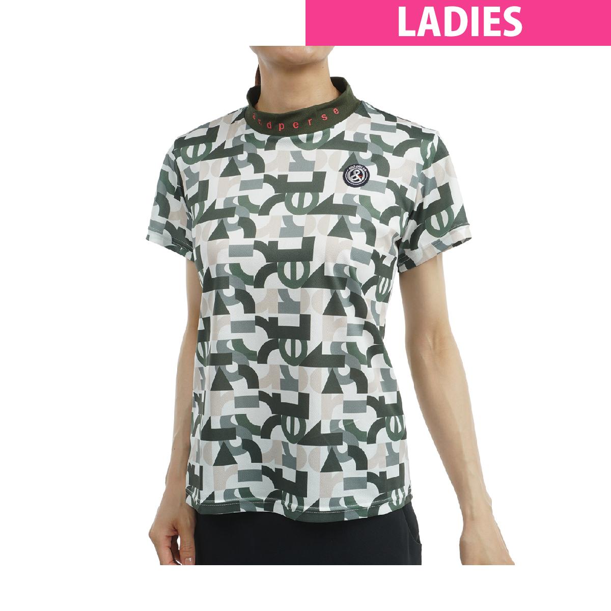 アンパスィ　and per se　ストレッチ SDシードステッチ 半袖モックネックシャツ　レディス