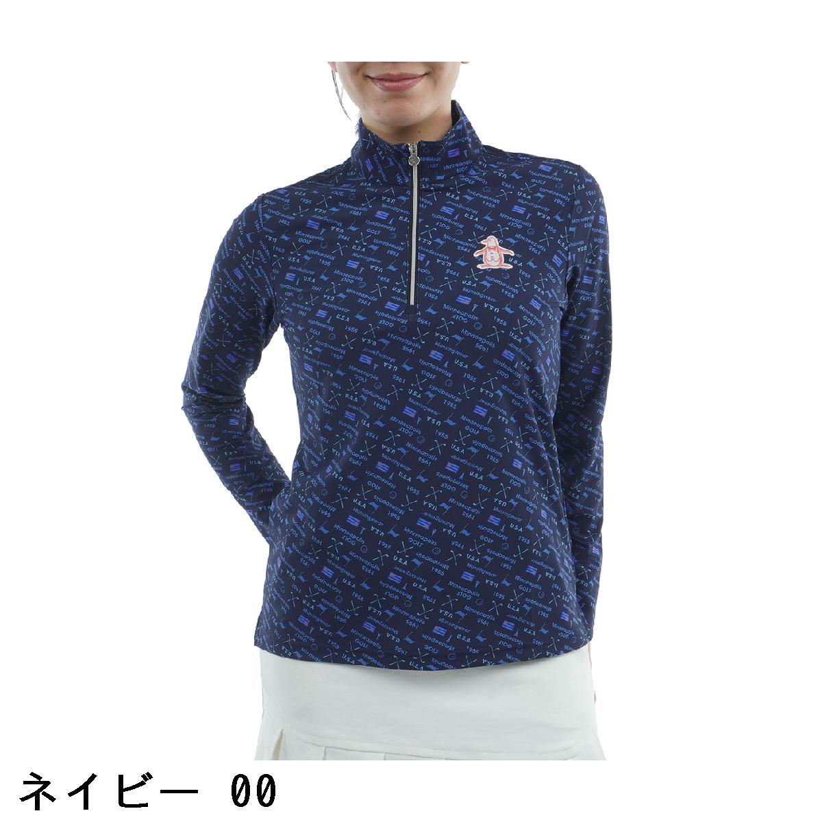 マンシングウェア　Munsingwear　ストレッチ プリントハーフジップ長袖シャツ　レディス