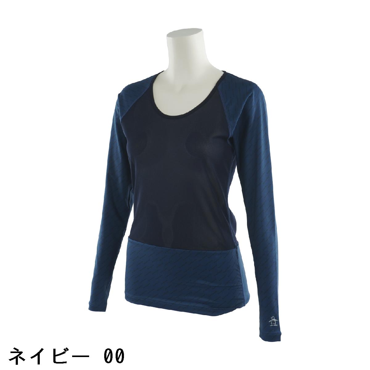 マンシングウェア　Munsingwear　ロゴ総柄プリントUネック長袖アンダーシャツ　レディス