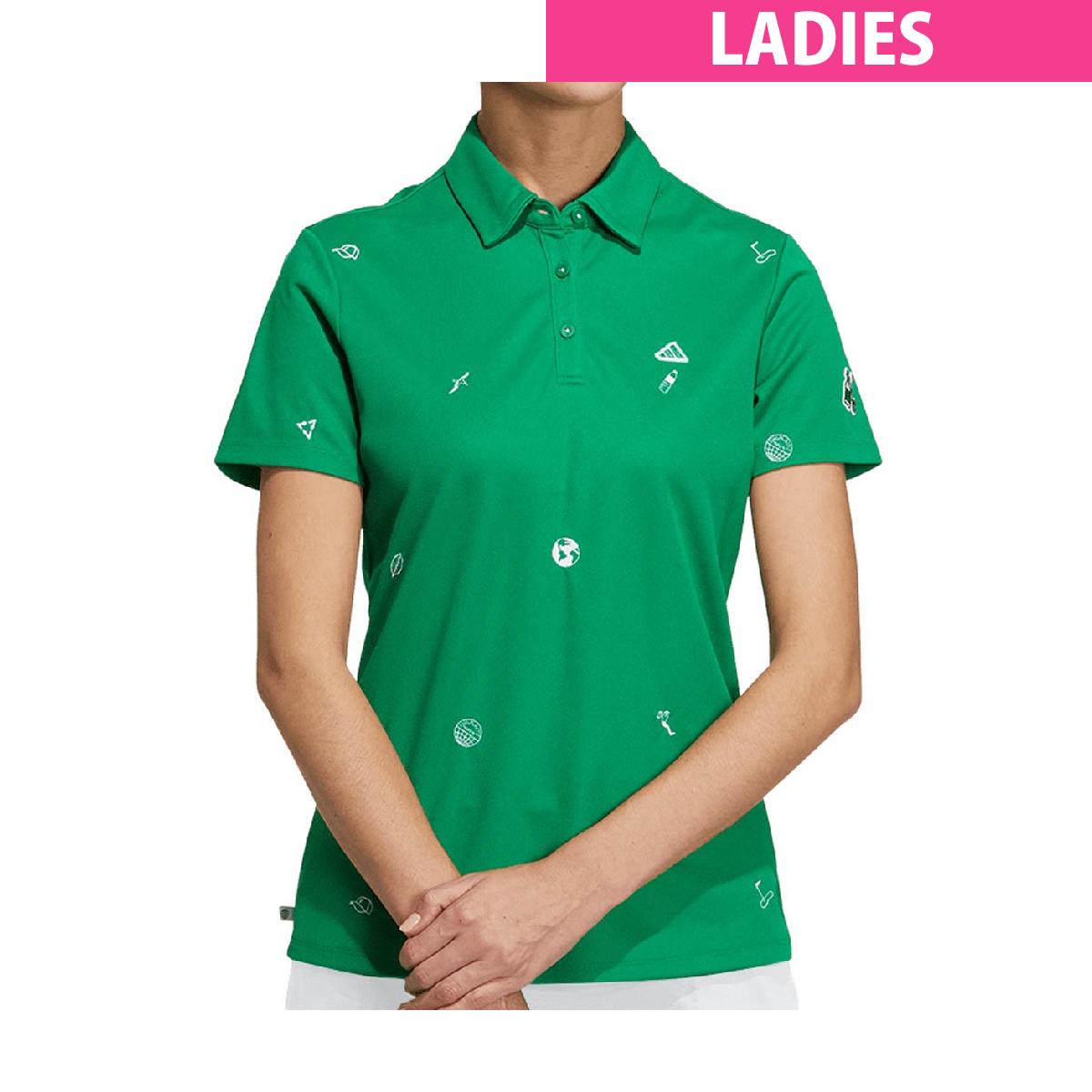 アディダス Adidas PLAY GREEN モノグラム刺繍 ボタンダウン半袖ポロシャツ レディス