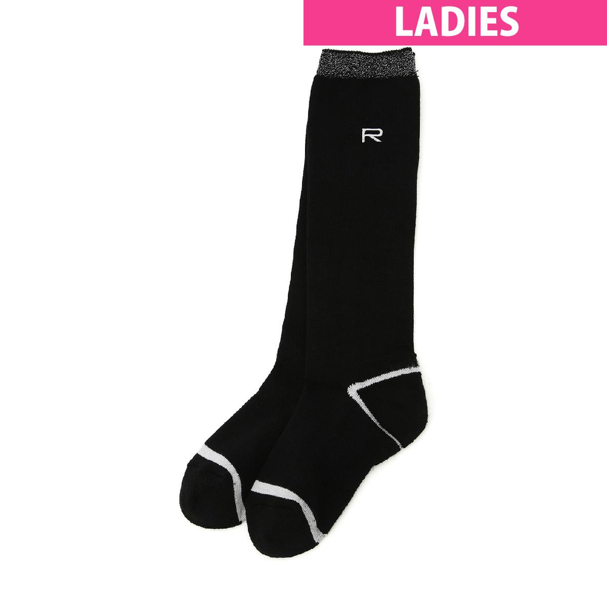 ジュン アンド ロペ　JUN & ROPE　リブラメ使いRロゴ刺繍 ストレッチハイソックス　レディス