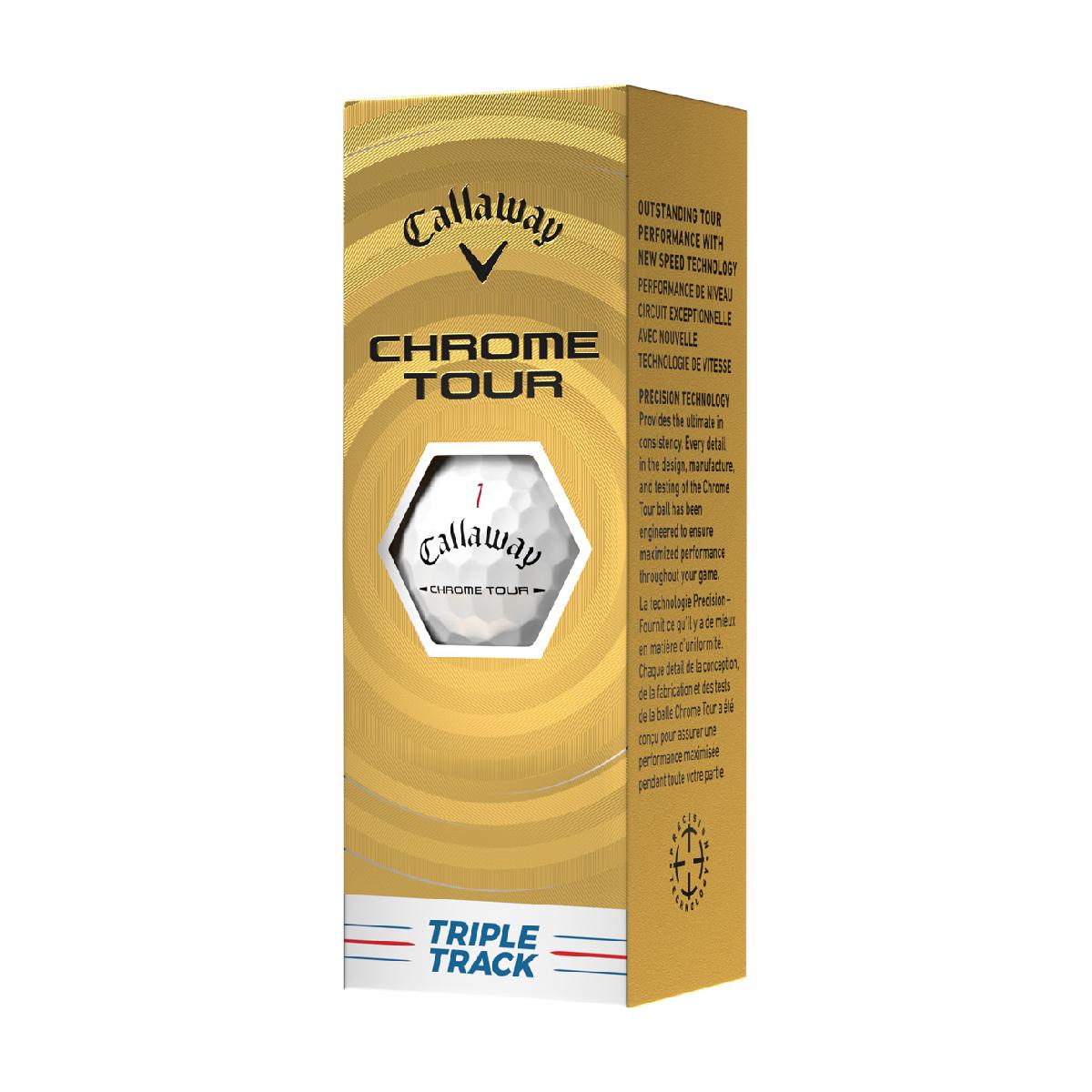 CHROME TOUR トリプル・トラック ボール 1スリーブキャロウェイゴルフ / CHROME TOUR商品の特徴4年の歳月をかけて開発した新素材をマントル(2層目)に採用追い求めたのは更なるボールスピード生まれ変わったCHROME ボールシリーズボールナンバー1、2、3、4タイプ4ピーススピン少-中フィーリングソフト弾道中弾道適応ヘッドスピード全領域カバー素材ハイパフォーマンス・ツアーウレタンソフトカバーシーズン2026年モデル