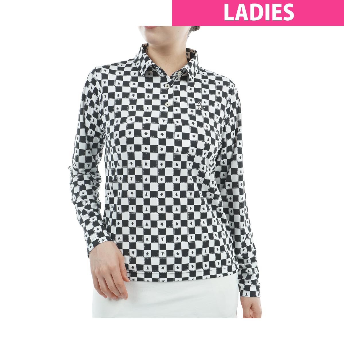 マンシングウェア Munsingwear ストレッチ ブロックチェック柄プリント長袖ポロシャツ レディス