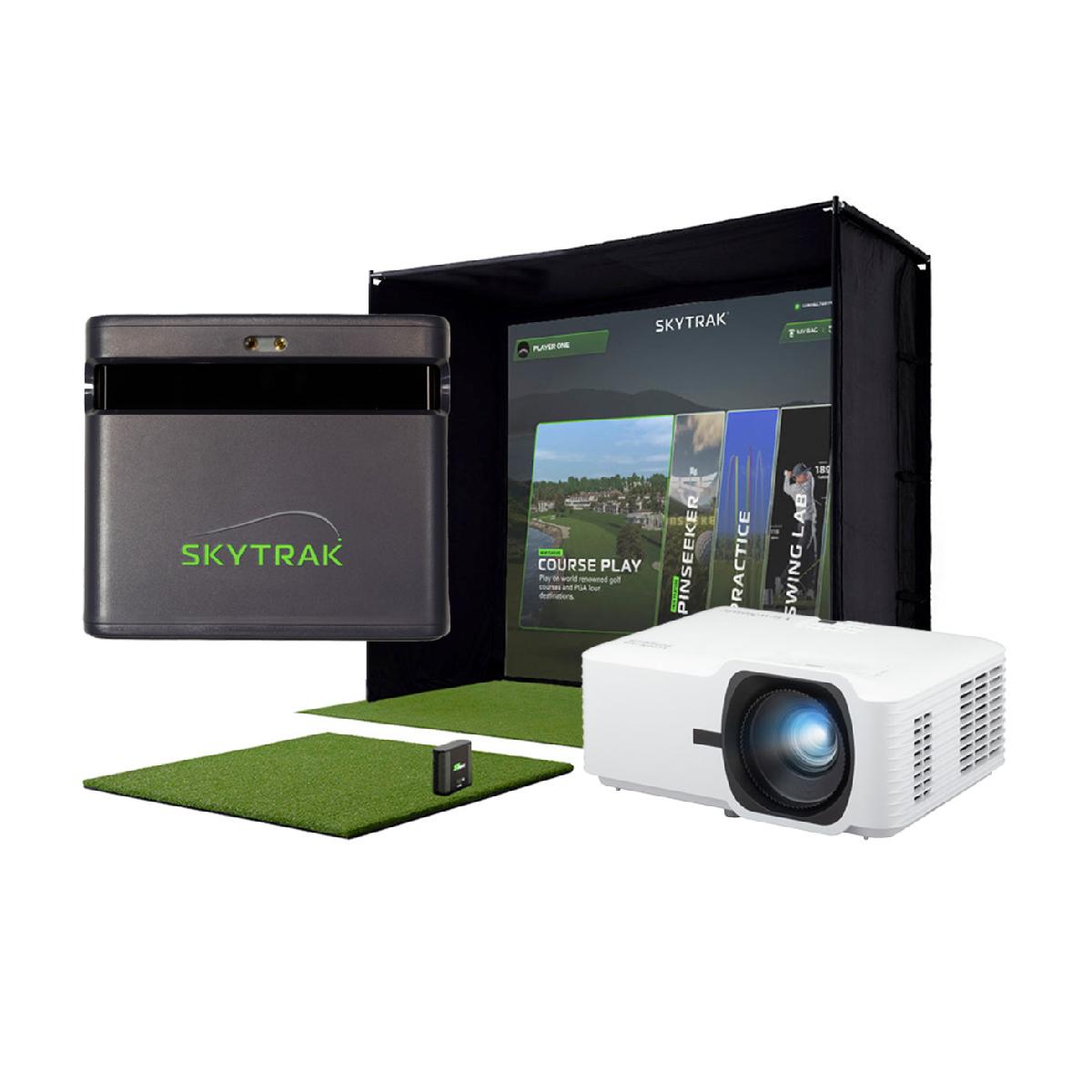 スカイトラック ST MAX(マックス）弾道測定器＆スタジオ8パッケージスカイトラック / SKYTRAK商品の特徴ST MAXは、ツアーレベルの精度、高度なテクノロジー、最高のプレーをサポートするように設計されたトレーニングツールを備えています。こちらのセットで、ご自宅に本格的なシミュレーションゴルフスタジオを作ることができます。＊タブレットは付属しておりません。参考設置スペース　幅3m以上×高さ2.4m以上×奥行き4.5m以上　ゴルフクラブをスイングするスペースを確保してください。ドライバーのスイング時には天高が最低2.8m以上は必要です。組み立て必要人員と所要時間：大人2〜3名で1時間程度組み立てガイドは「Studio 8 組み立てマニュアル」で検索！【セット内容】ST MAX　本体＆ケーススタジオ8スクリーン打席ブース一式プロジェクターセット一式タブレット用Zアーム型床置式スタンドドッキングステーション【セット詳細】■スカイトラック　ST MAX　弾道測定器ツアーレベルの精度、高度なテクノロジー、最高のプレーをサポートするように設計されたトレーニングツールを備えています。すべてのモードをご利用になるにはメンバーシッププランの購入が必要です。さらに詳しい情報はスペシャルサイトをご覧ください。■スカイトラックプロテクトケース※プロテクトケースをつけずにボールがST MAXに当たった場合は保証の対象外です。■スタジオ8スクリーン打席ブース　　幅8フィート（約2.4m）×7.6フィート（約2.32m）×奥行き4フィート（約1.22m）■スタジオ8ブース用サイドネット■防球マット スクリーンの下に敷く人工芝■スタンスマット約W152×H152cm　ティ穴は空いておりません。お客様にてご対応ください。■フルHD 1080p 高輝度レーザープロジェクター右後方（右打席の場合）から投影■HDMIケーブルケーブル長(約5m)■プロジェクター用三脚スタンド■タブレット用Zアーム型床置式スタンド■ドッキングステーション■ラバーボールトレイ製造国マレーシア、中国セット品