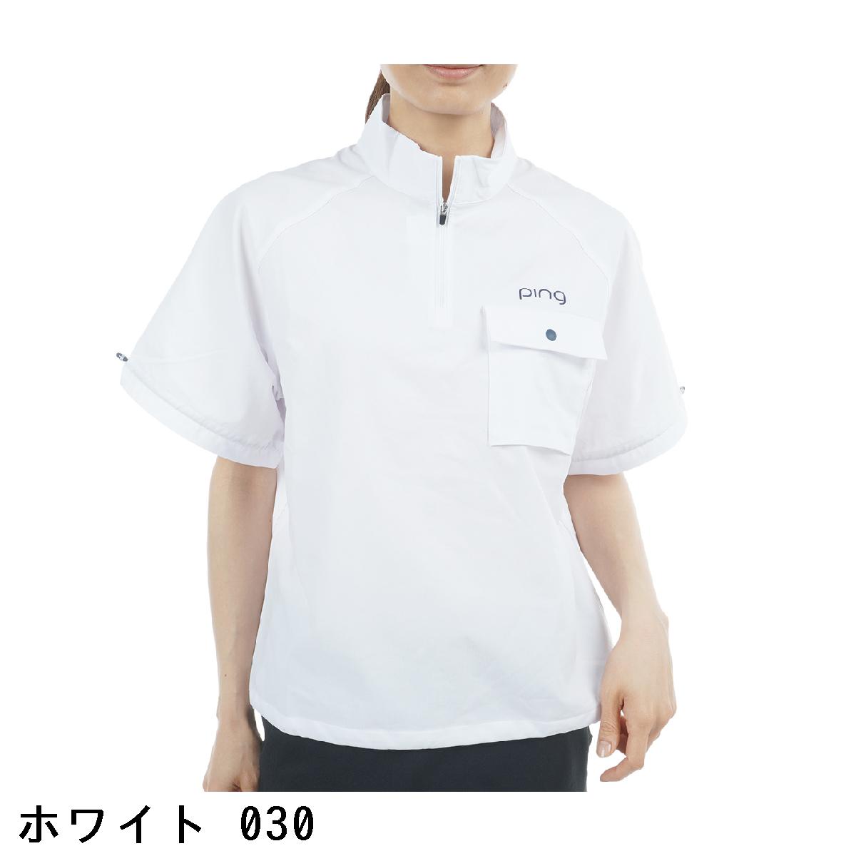ピン　PING　二重織ハーフジップ ハイネック半袖シャツ　レディス