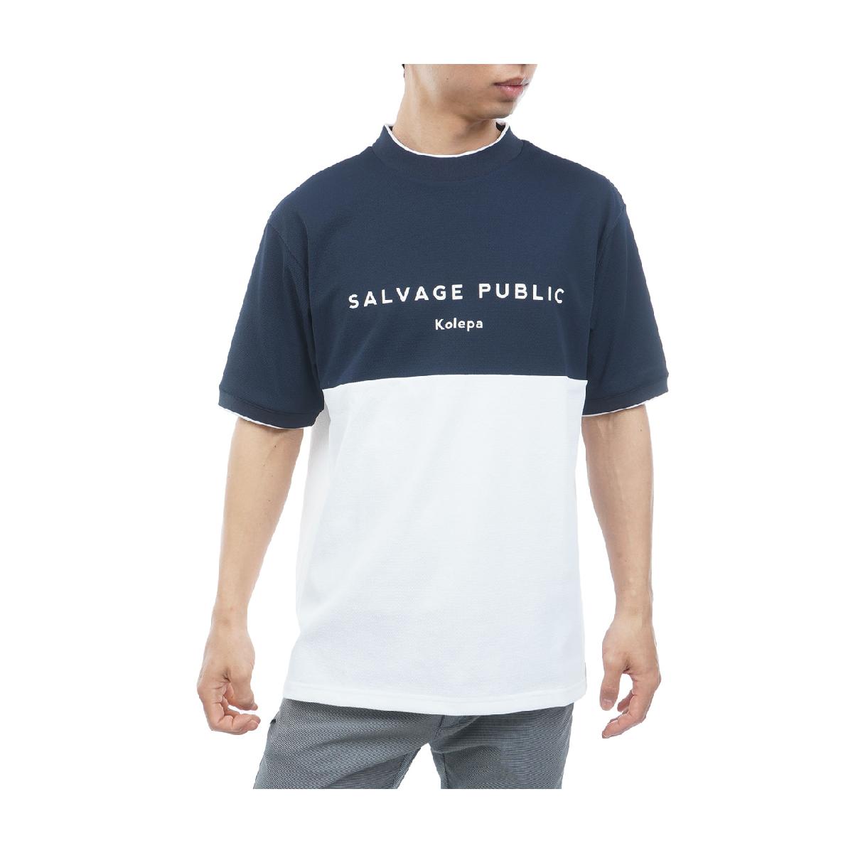 サルベージ パブリック コレパ　SALVAGE PUBLIC Kolepa　ストレッチ Kolepa Stamp クリナポハポハバイカラーモックネック半袖シャツ