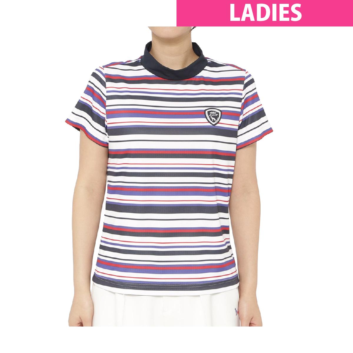 Adabat - アダバットネイビー　ADABAT NAVY　ストレッチ 吸水速乾 接触冷感 マルチボーダーモックネック半袖Tシャツ　レディス